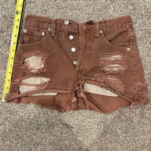 Levi Distressed Brown Denim Shorts